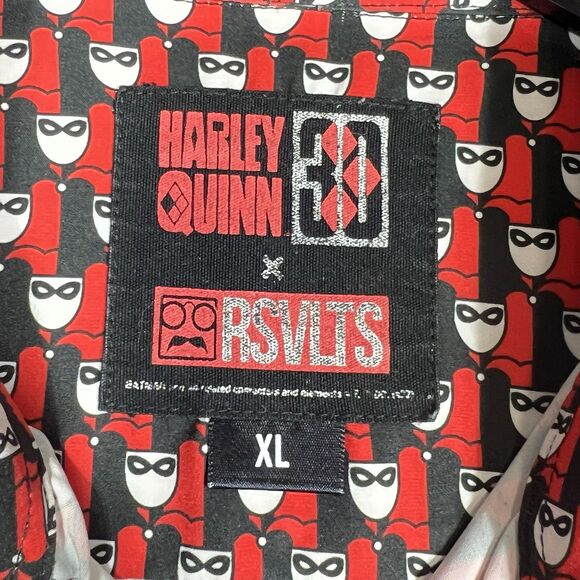 RSVLTS Harley Quinn 30 Mens XL Kunuflex Button Shirt Black Red Mosaic Mini Quinn - Picture 10 of 12